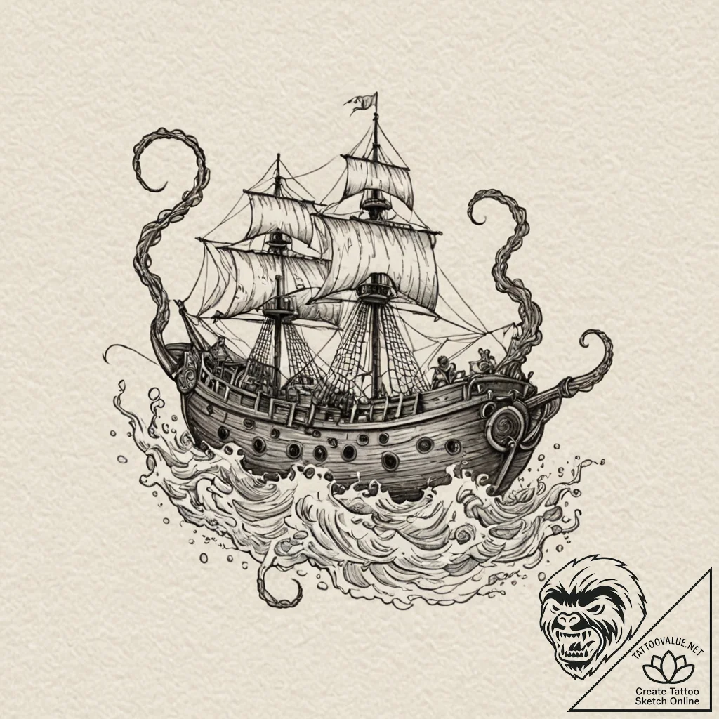 A graphic novel style depiction of the kraken... - tattoo sketch (№1751157609_0, 29.06.2025 00:40) — tattoovalue.net