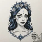 A neo-traditional tattoo of the corpse bride,… – tattoo sketch (№1751158240_0, 29.06.2025 00:50) — tattoovalue.net