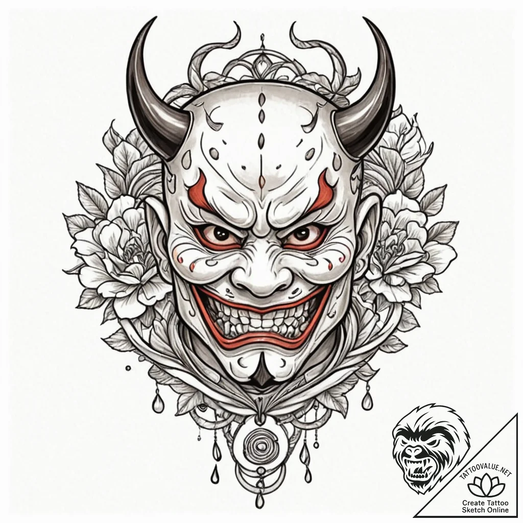 A japanese hannya mask, tattoo flash sheet de... - tattoo sketch (№1751159194_0, 29.06.2025 01:06) — tattoovalue.net