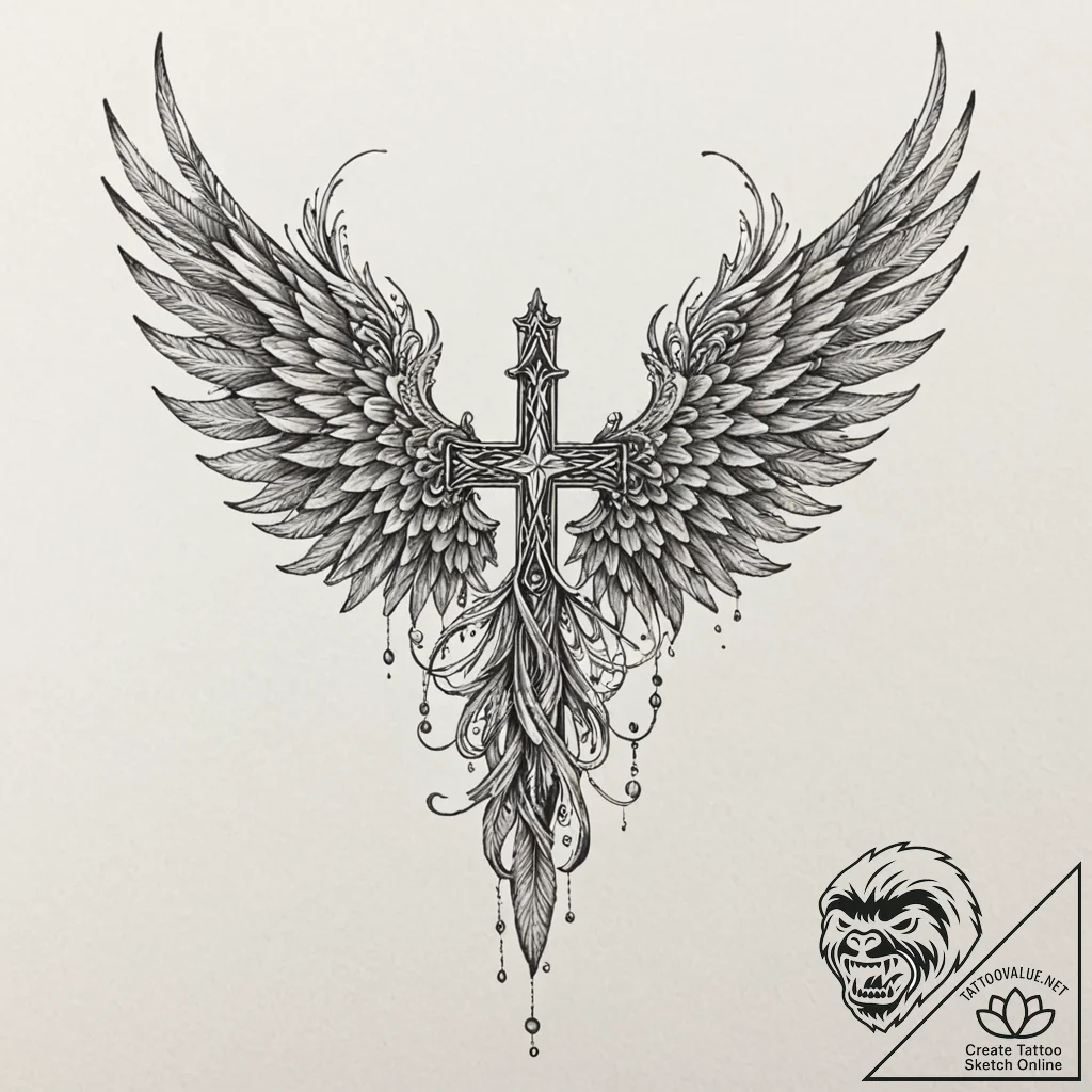 Angel wings, concept art for tattoo, detailed... - tattoo sketch (№1751159305_0, 29.06.2025 01:08) — tattoovalue.net