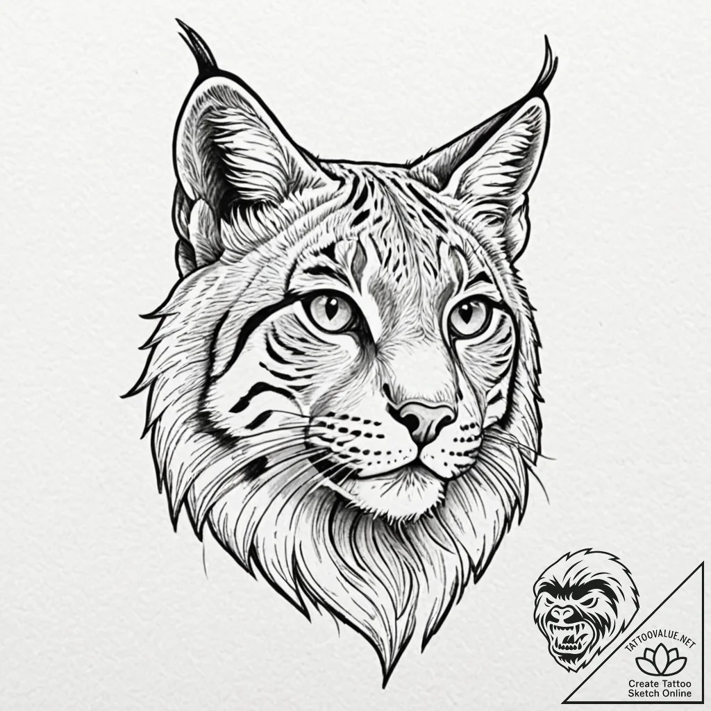 Lynx, tattoo flash sheet design, bold outline... - tattoo sketch (№1751159530_0, 29.06.2025 01:12) — tattoovalue.net