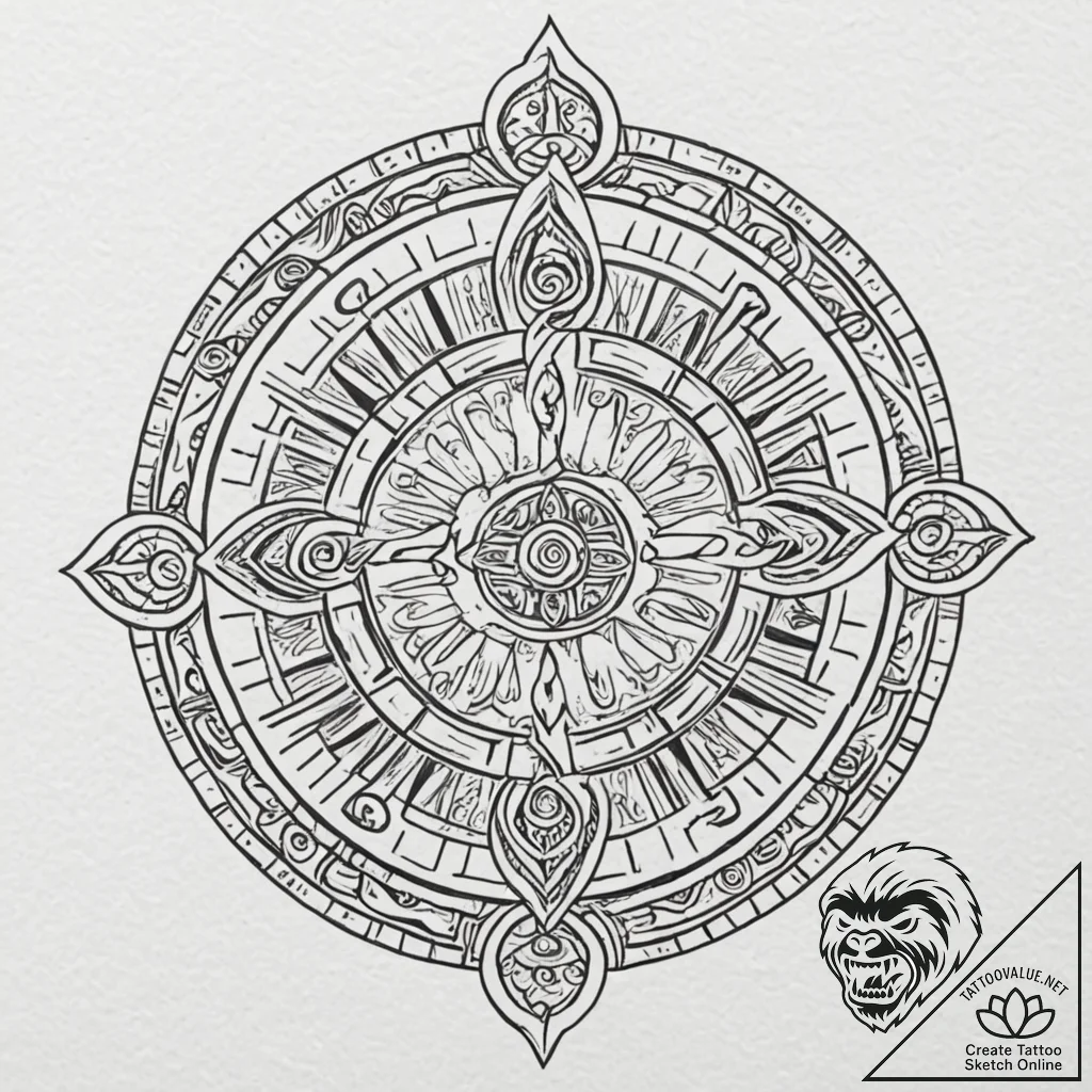 A mayan calendar stone, tattoo sketch design,... - tattoo sketch (№1751159874_0, 29.06.2025 01:17) — tattoovalue.net