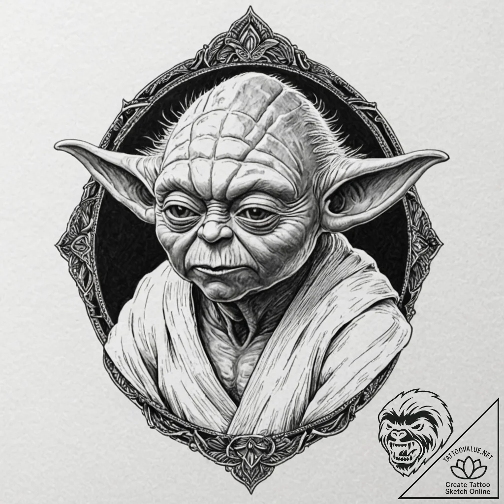 Sketch of master yoda, deep in thought, his f... - tattoo sketch (№1751160217_0, 29.06.2025 01:23) — tattoovalue.net