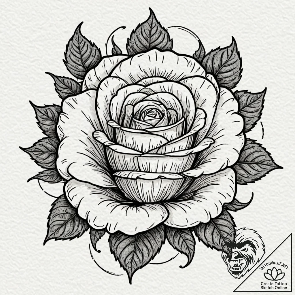 Black rose, tattoo sketch design, on textured... - tattoo sketch (№1751161058_0, 29.06.2025 01:37) — tattoovalue.net