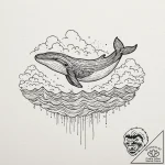 A whale swimming through clouds, tattoo drawi… – tattoo sketch (№1751161268_0, 29.06.2025 01:41) — tattoovalue.net