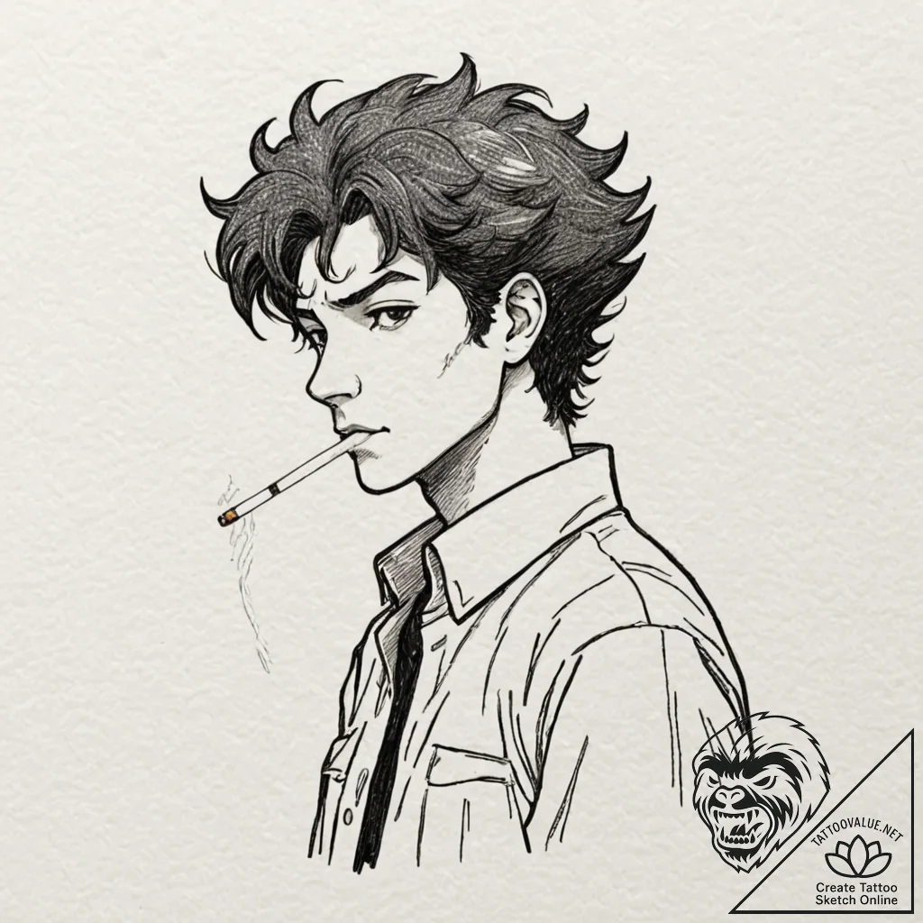 A graphic novel style tattoo of spike spiegel... - tattoo sketch (№1751161564_0, 29.06.2025 01:46) — tattoovalue.net