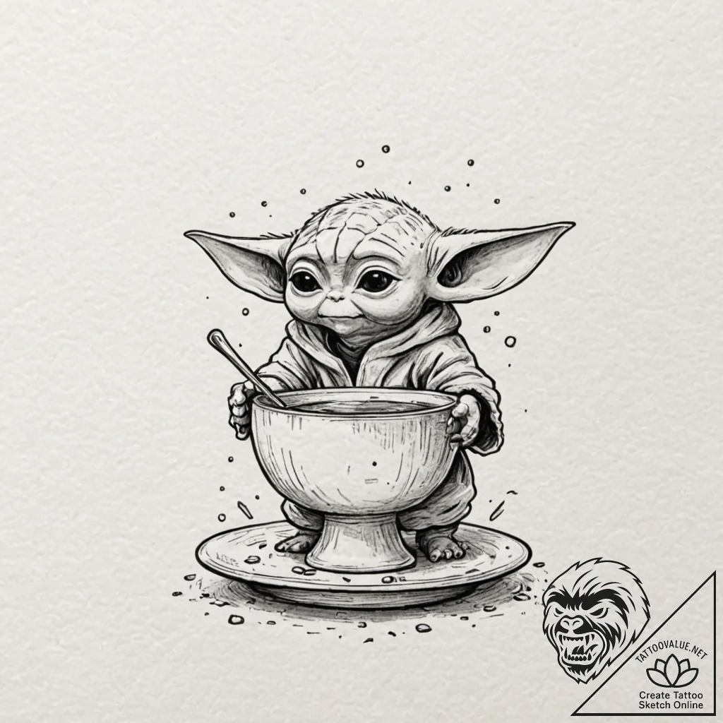 Sketch style design of grogu (baby yoda) sipp... - tattoo sketch (№1751161805_0, 29.06.2025 01:50) — tattoovalue.net