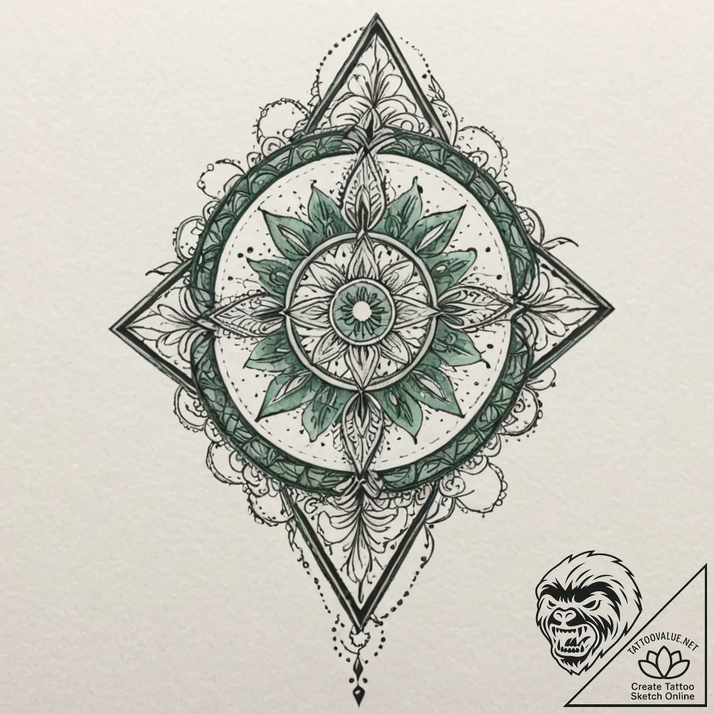 A watercolor tattoo of the mysterious green m... - tattoo sketch (№1751162349_0, 29.06.2025 01:59) — tattoovalue.net