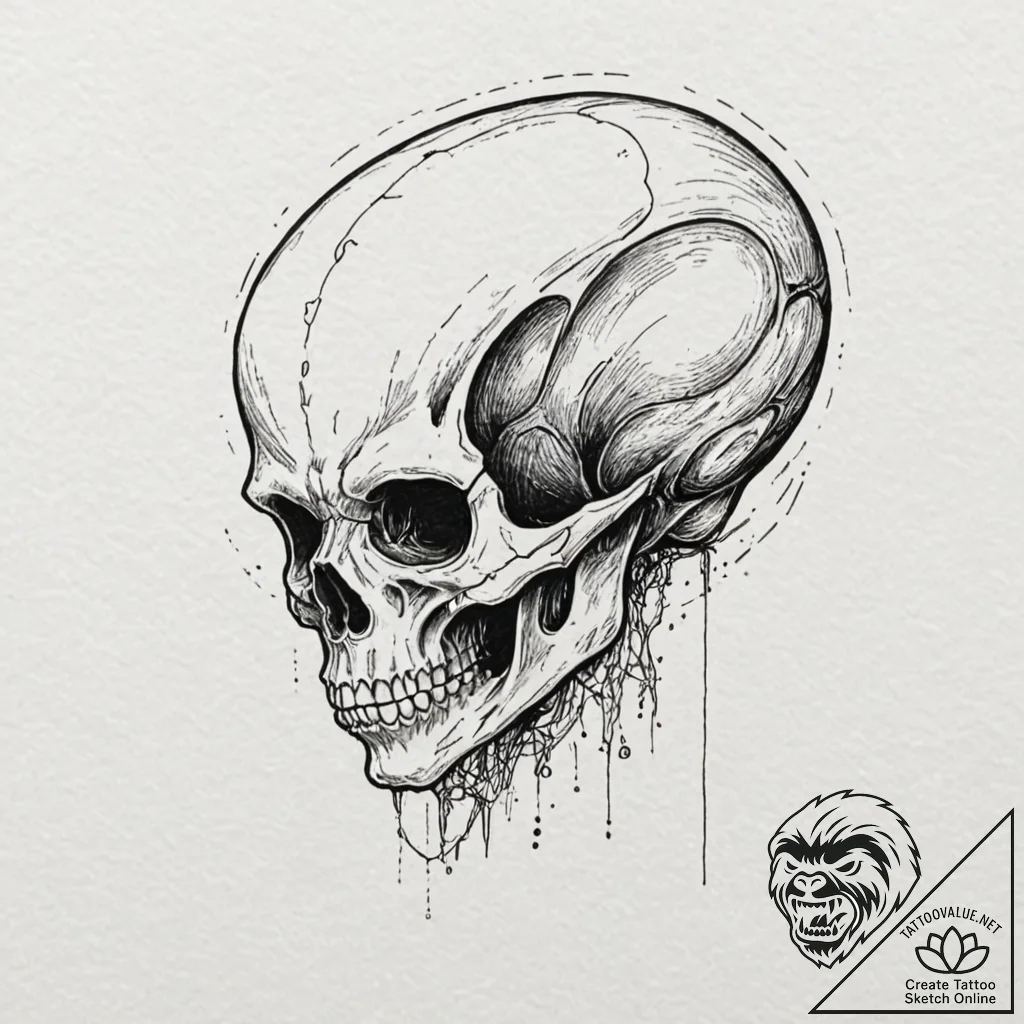 A neo-traditional tattoo of the alien skull-f... - tattoo sketch (№1751162896_0, 29.06.2025 02:08) — tattoovalue.net