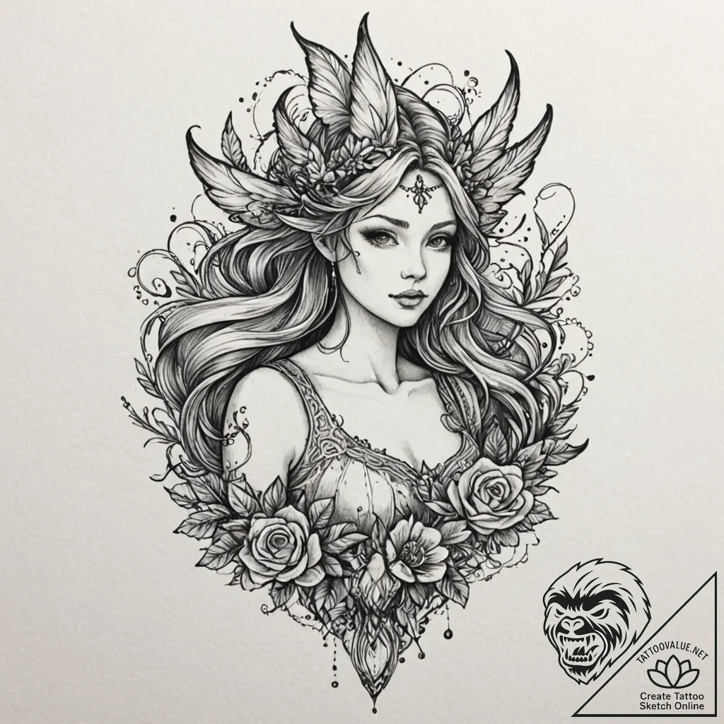 фэнтези, сказки и мифология, tattoo flash she... - tattoo sketch (№1751163132_0, 29.06.2025 02:12) — tattoovalue.net