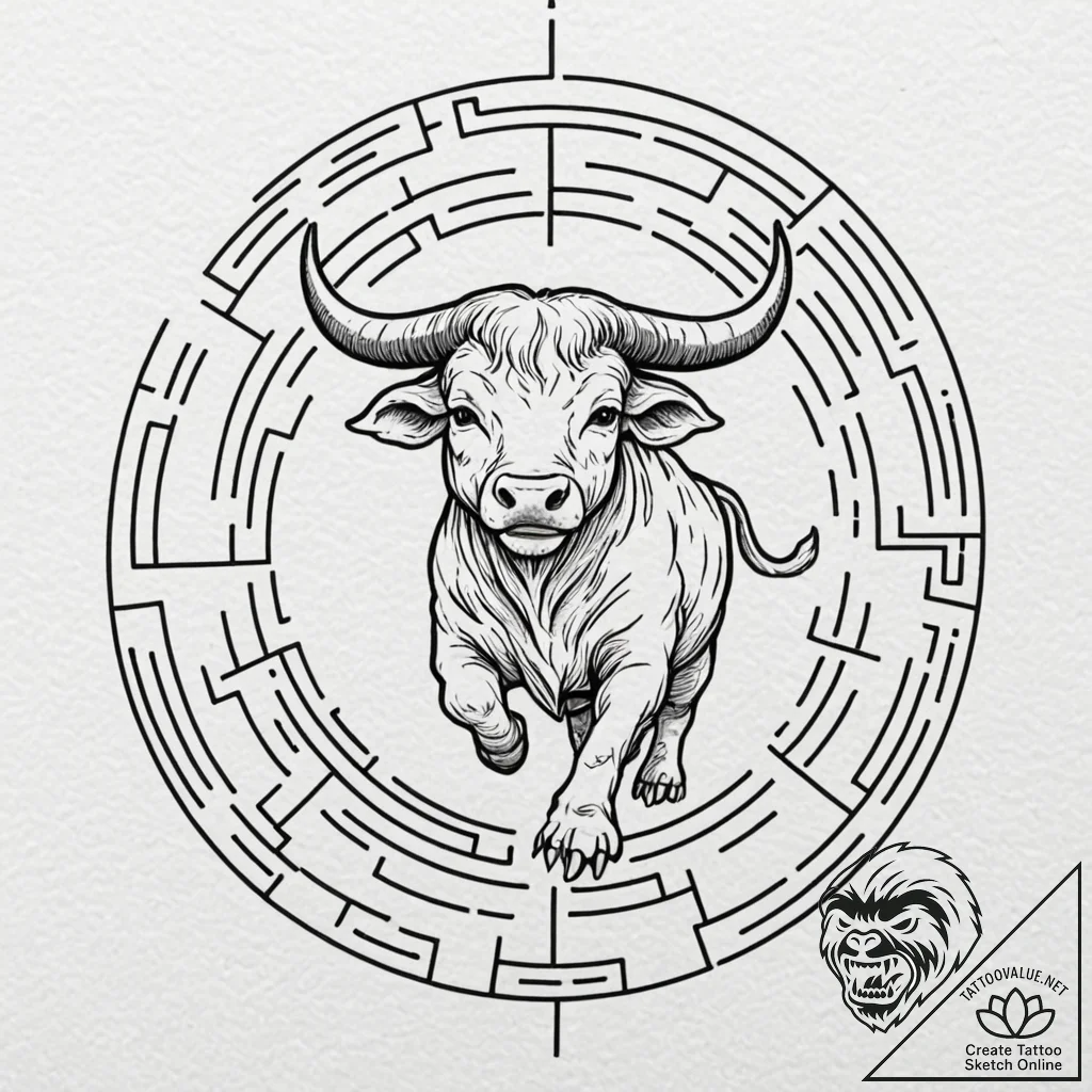 Minotaur in a labyrinth (the scene), tattoo d... - tattoo sketch (№1751163925_0, 29.06.2025 02:25) — tattoovalue.net