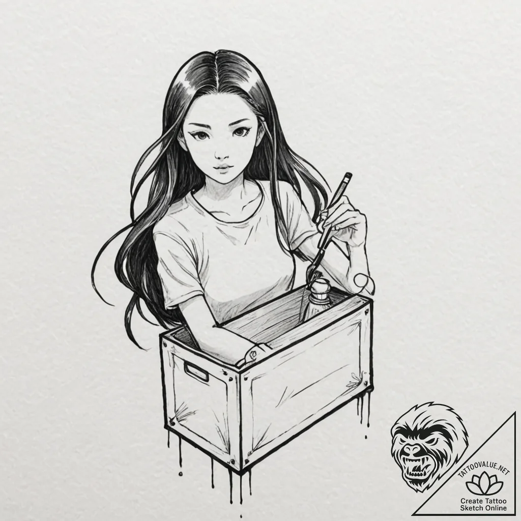 A sketch of nezuko in her box,, tattoo drawin... - tattoo sketch (№1751164027_0, 29.06.2025 02:27) — tattoovalue.net