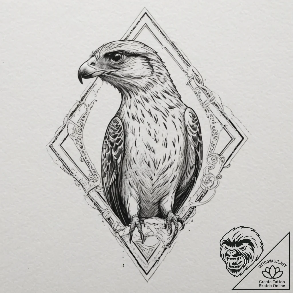 Falcon, concept art for tattoo, on textured a... - tattoo sketch (№1751164455_0, 29.06.2025 02:34) — tattoovalue.net