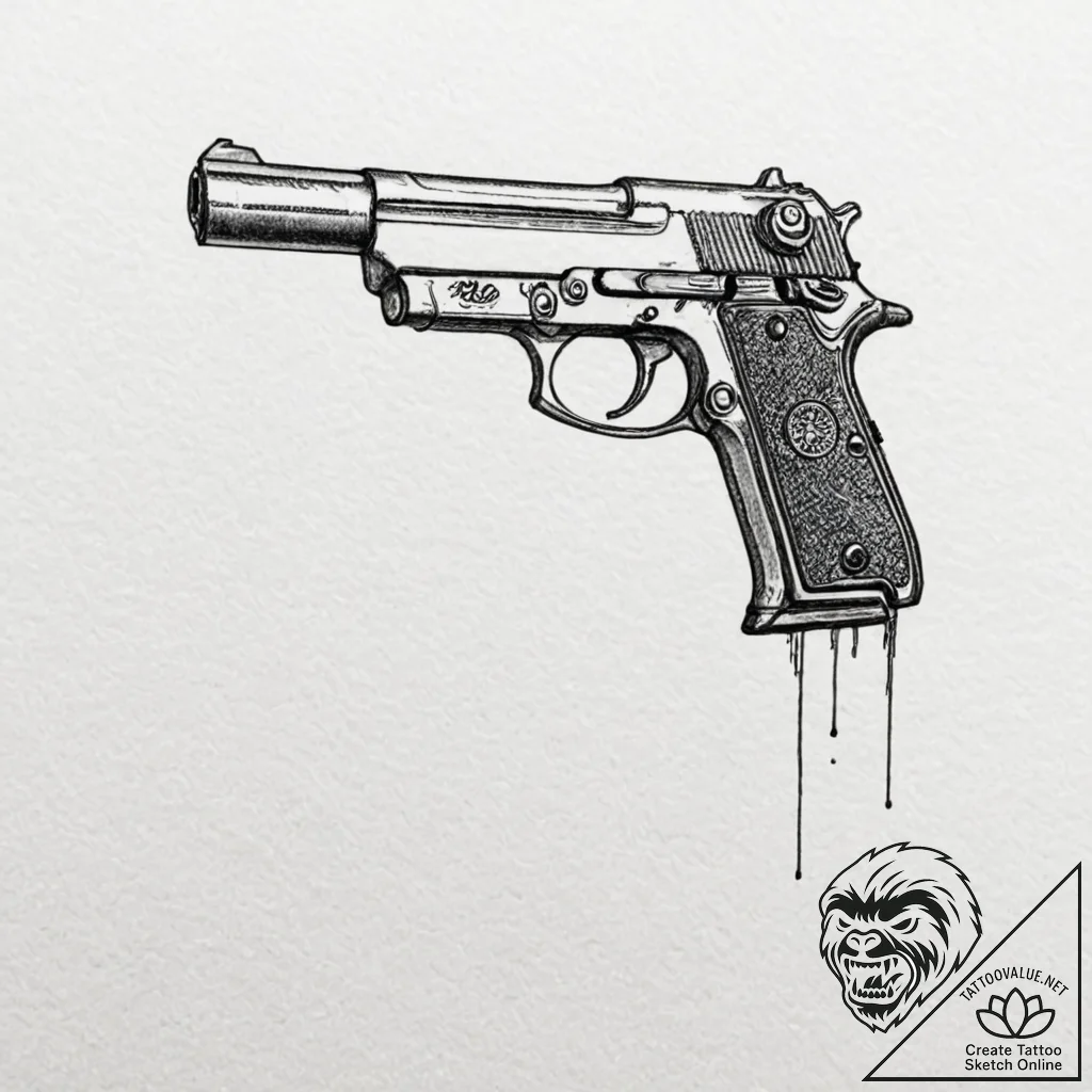 Deckard's pistol from blade runner, ink illus... - tattoo sketch (№1751164685_0, 29.06.2025 02:38) — tattoovalue.net
