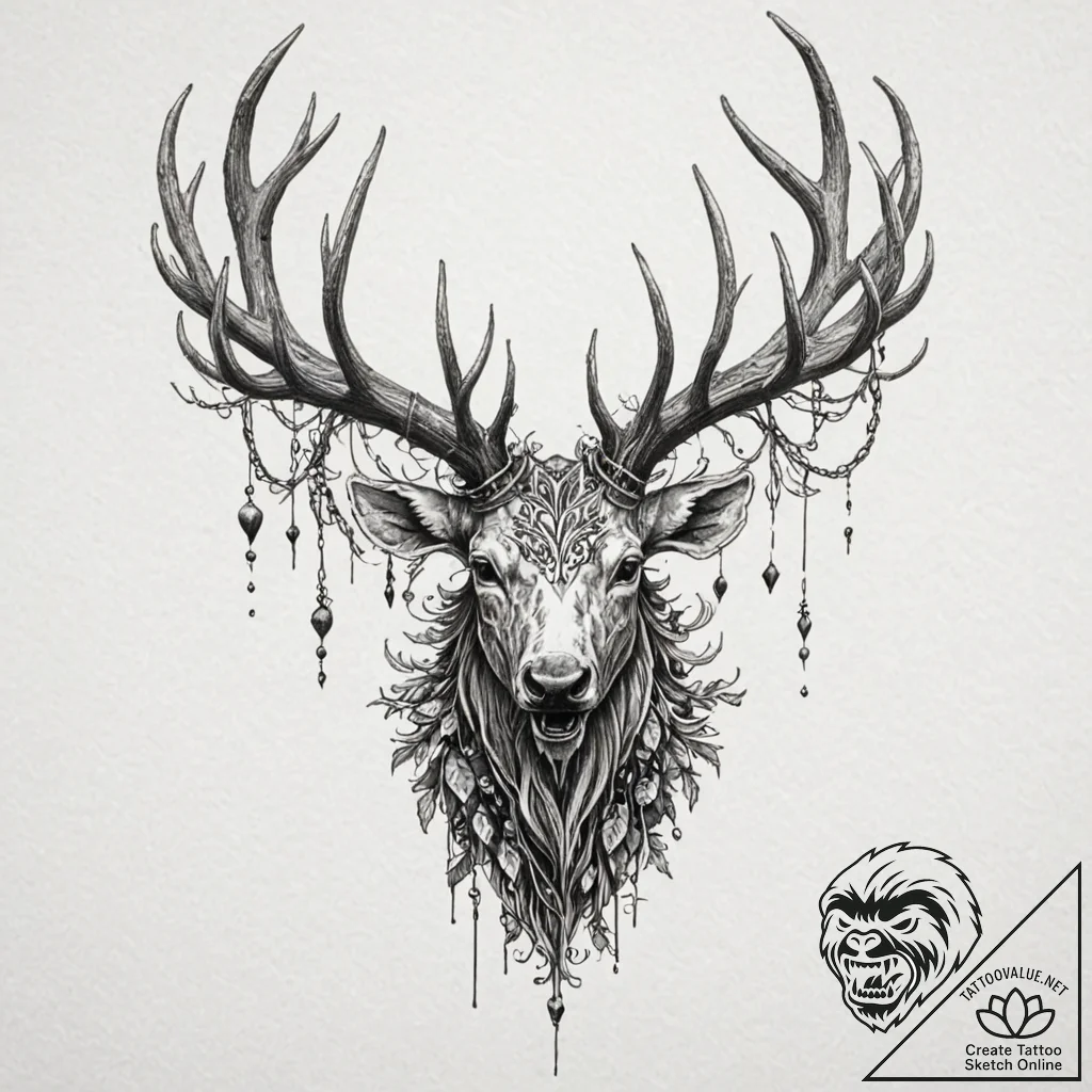 A trash polka composition of a leshen, a fore... - tattoo sketch (№1751164782_0, 29.06.2025 02:39) — tattoovalue.net