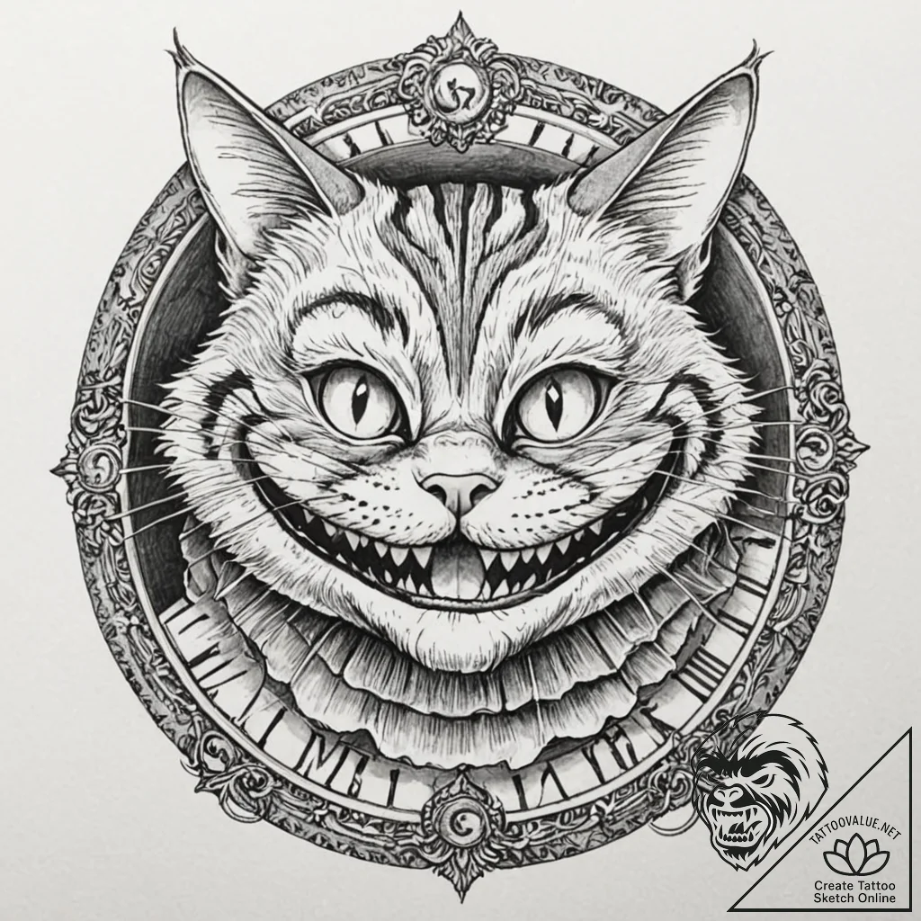 A graphic novel style portrait of the cheshir... - tattoo sketch (№1751164900_0, 29.06.2025 02:41) — tattoovalue.net