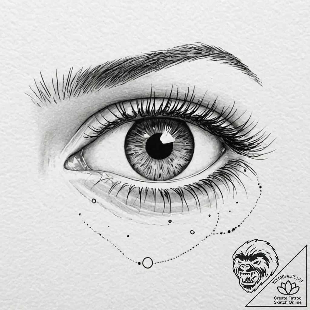 Eye, artistic tattoo sketch, black outline on... - tattoo sketch (№1751165114_0, 29.06.2025 02:45) — tattoovalue.net