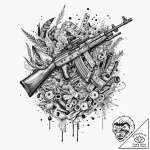 Ak-47 machine gun, tattoo flash sheet design,… – tattoo sketch (№1751165602_0, 29.06.2025 02:53) — tattoovalue.net