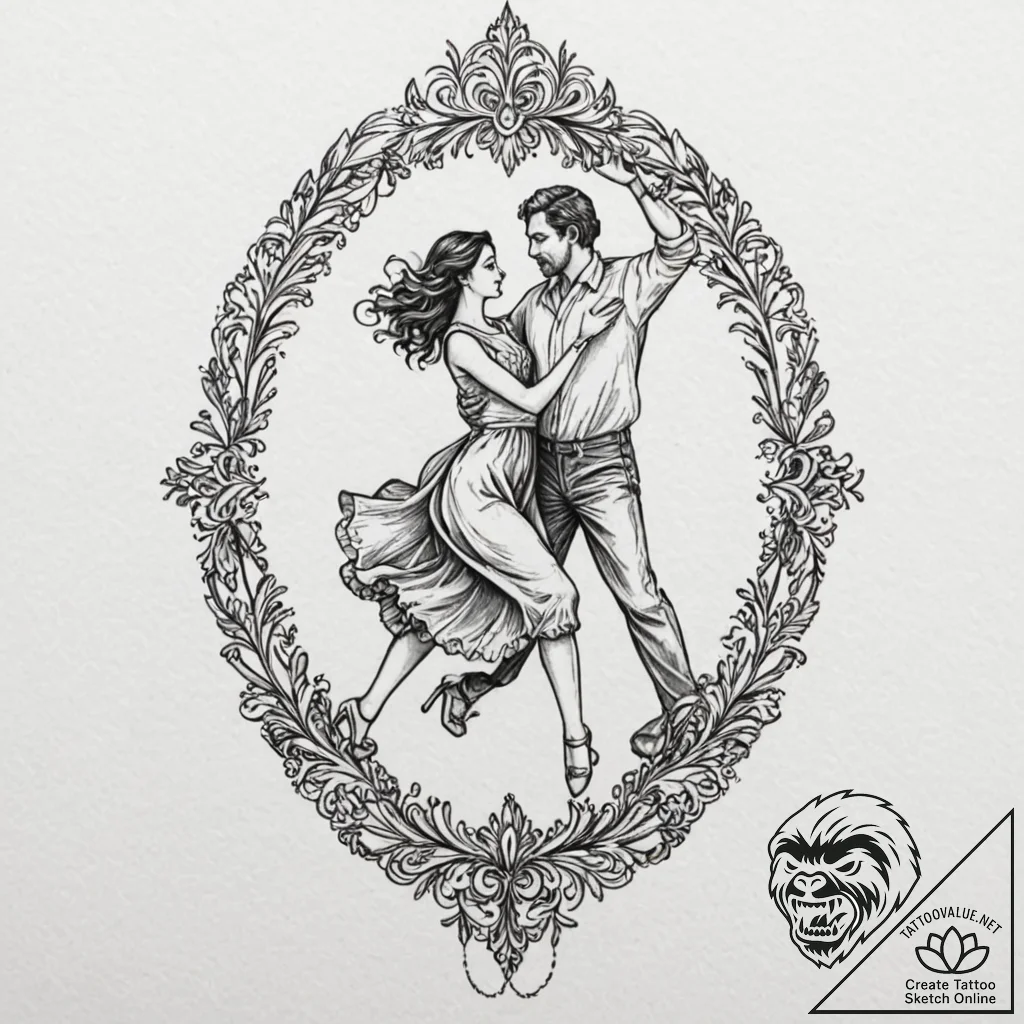 A linework tattoo of the "dancing" scene with... - tattoo sketch (№1751165713_0, 29.06.2025 02:55) — tattoovalue.net