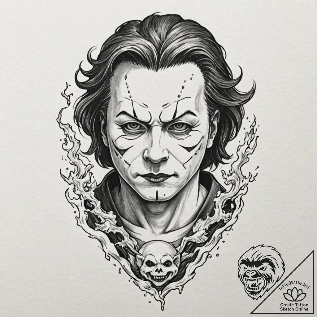 A graphic novel style portrait of michael mye... - tattoo sketch (№1751165831_0, 29.06.2025 02:57) — tattoovalue.net