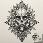 Gas mask with flowers growing through the fil… – tattoo sketch (№1751165936_0, 29.06.2025 02:58) — tattoovalue.net