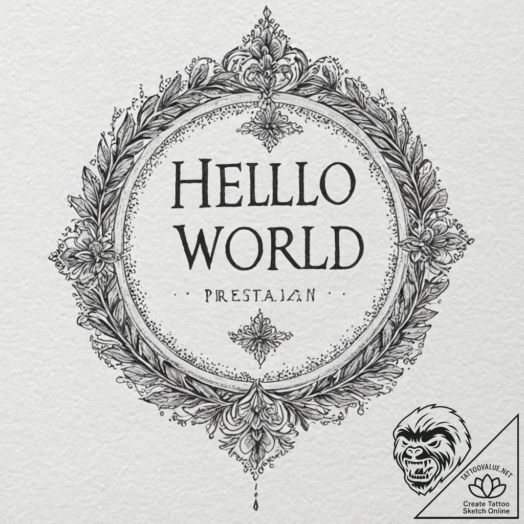 A "hello world" in code font, artistic tattoo... - tattoo sketch (№1751166375_0, 29.06.2025 03:06) — tattoovalue.net
