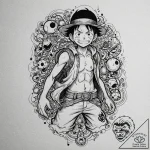A trash polka composition of monkey d. luffy… – tattoo sketch (№1751166481_0, 29.06.2025 03:08) — tattoovalue.net
