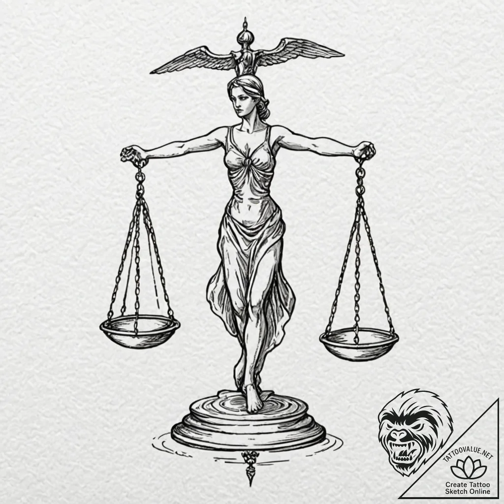 A linework tattoo of the scales of justice, s... - tattoo sketch (№1751166919_0, 29.06.2025 03:15) — tattoovalue.net
