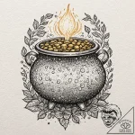 Leprechaun’s pot of gold, ink illustration fo… – tattoo sketch (№1751167542_0, 29.06.2025 03:25) — tattoovalue.net