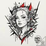 A trash polka composition of the vision, half… – tattoo sketch (№1751167749_0, 29.06.2025 03:29) — tattoovalue.net