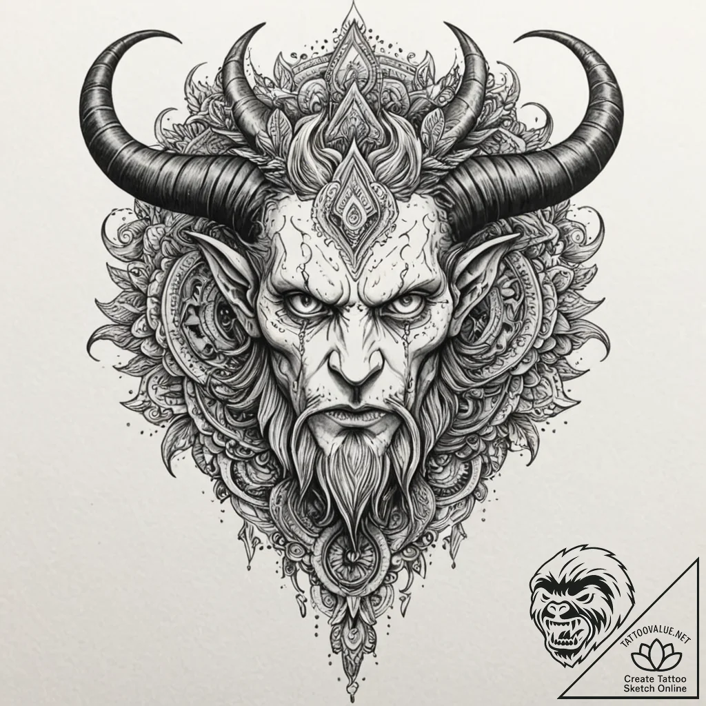 Satan, concept art for tattoo, highly detaile... - tattoo sketch (№1751167866_0, 29.06.2025 03:31) — tattoovalue.net