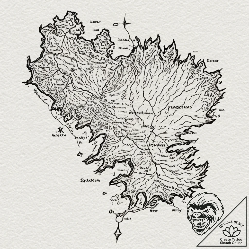 A linework tattoo of the map of westeros., in... - tattoo sketch (№1751168051_0, 29.06.2025 03:34) — tattoovalue.net