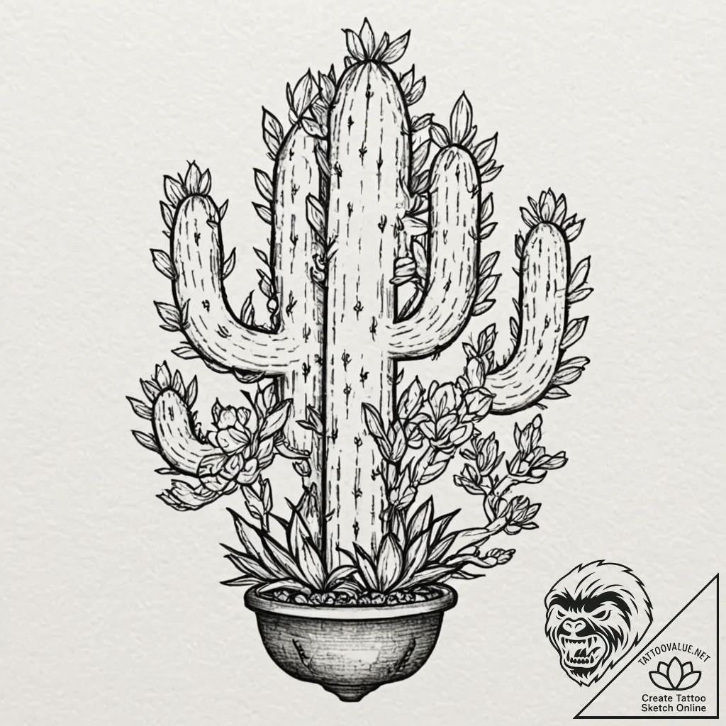 Cactus, tattoo flash sheet design, no backgro... - tattoo sketch (№1751168350_0, 29.06.2025 03:39) — tattoovalue.net