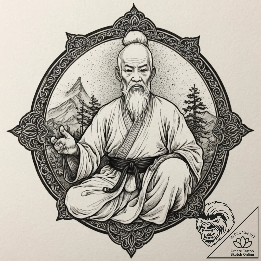 A sketch of the "pai mei" character, the lege... - tattoo sketch (№1751168696_0, 29.06.2025 03:44) — tattoovalue.net