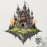 A linework tattoo of the magical moving castl… – tattoo sketch (№1751169020_0, 29.06.2025 03:50) — tattoovalue.net