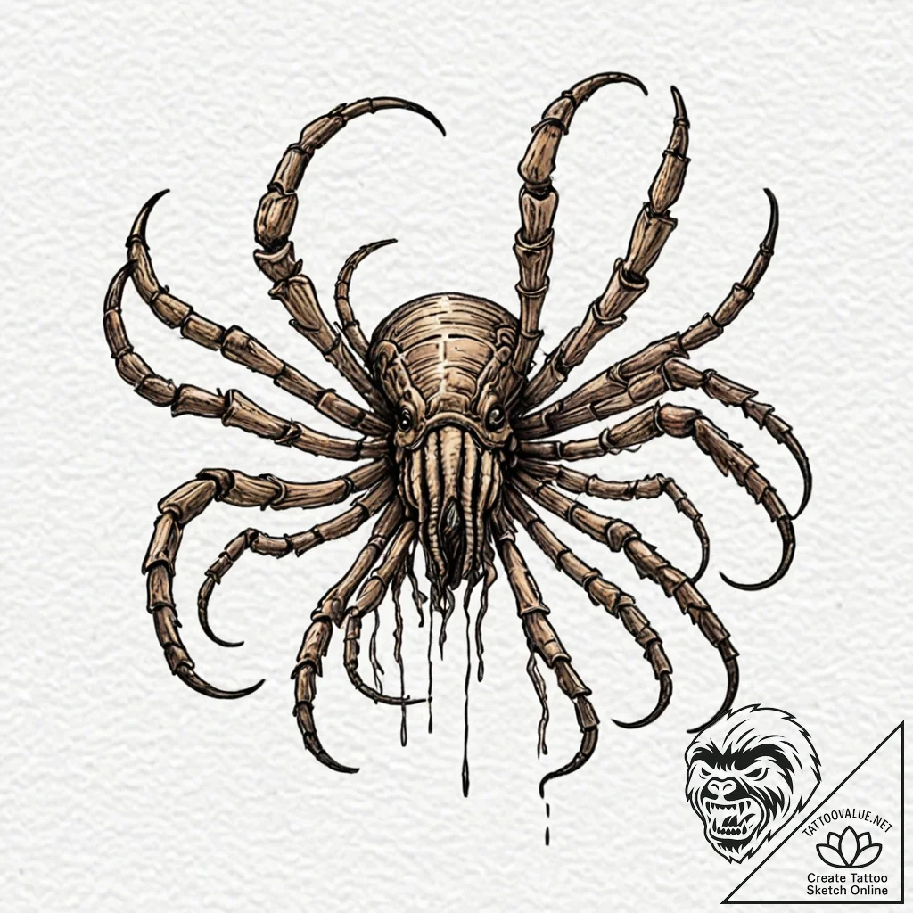 Linework tattoo of a facehugger, minimalist a... - tattoo sketch (№1751169129_0, 29.06.2025 03:52) — tattoovalue.net