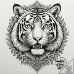 Tiger grin, tattoo line art, black outline on… – tattoo sketch (№1751169560_0, 29.06.2025 03:59) — tattoovalue.net