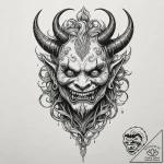 Oni mask, ink illustration for tattoo, no bac… – tattoo sketch (№1751169883_0, 29.06.2025 04:04) — tattoovalue.net