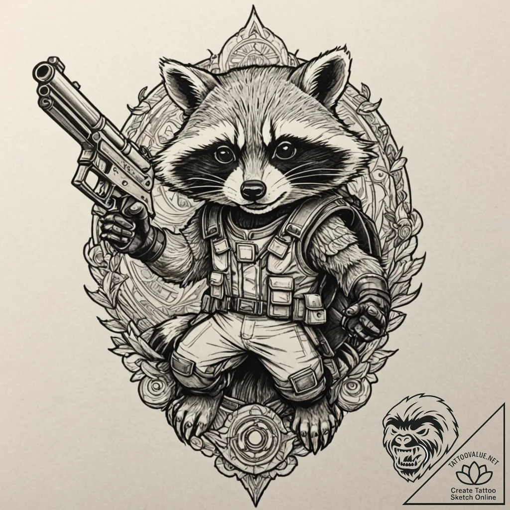 A graphic novel portrait of rocket raccoon, w... - tattoo sketch (№1751169994_0, 29.06.2025 04:06) — tattoovalue.net