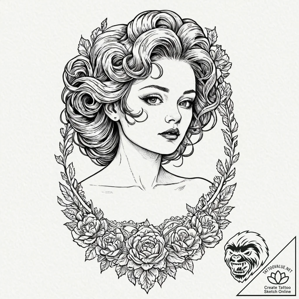 A surrealist tattoo of the "lady in the radia... - tattoo sketch (№1751170102_0, 29.06.2025 04:08) — tattoovalue.net