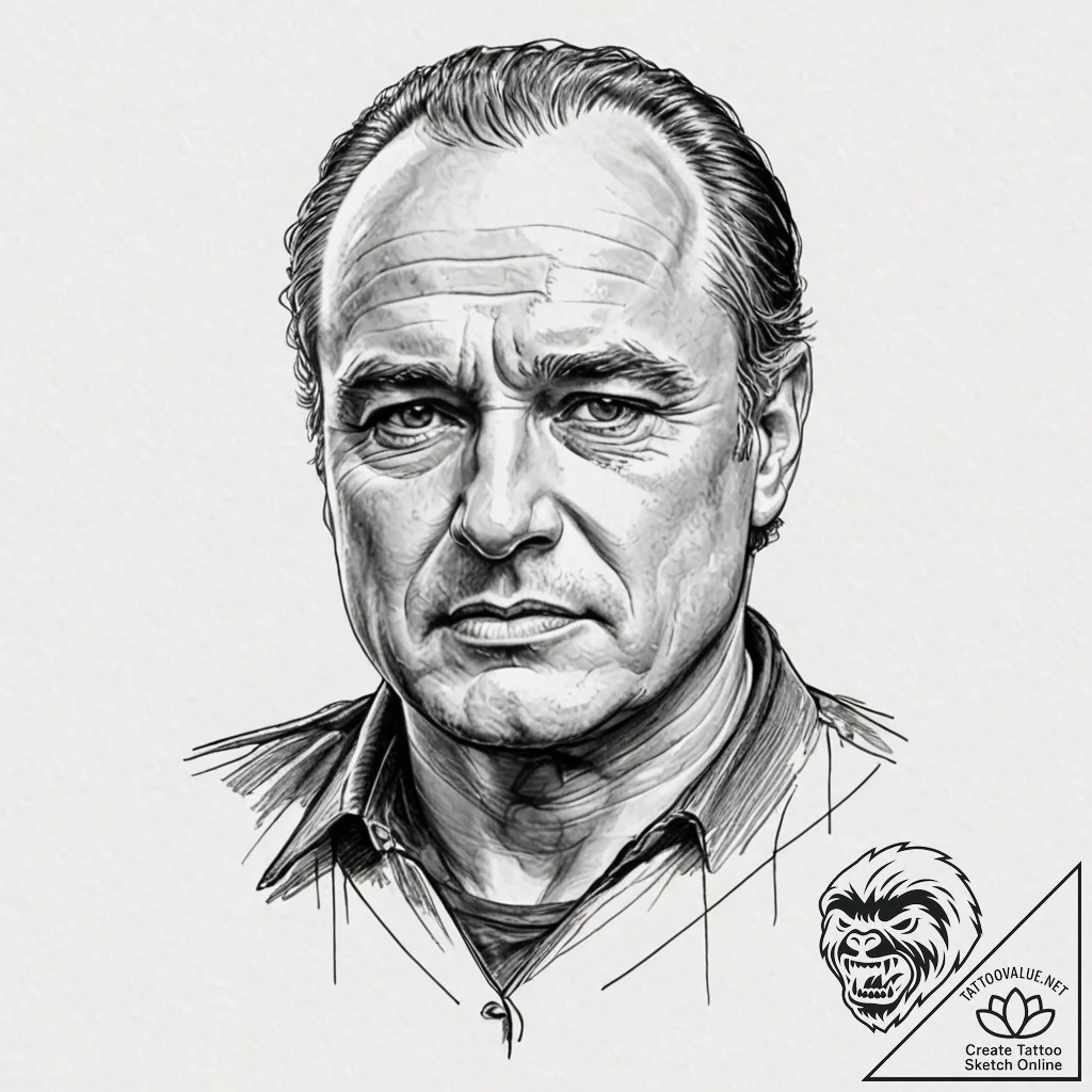 A trash polka portrait of marlon brando as co... - tattoo sketch (№1751170216_0, 29.06.2025 04:10) — tattoovalue.net