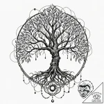 A linework tattoo of the world tree, yggdrasi… – tattoo sketch (№1751170324_0, 29.06.2025 04:12) — tattoovalue.net