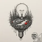 A lightbulb containing a tiny ecosystem, conc… – tattoo sketch (№1751171004_0, 29.06.2025 04:23) — tattoovalue.net