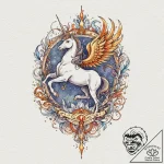 A carousel of mythical creatures (griffin, un… – tattoo sketch (№1751171639_0, 29.06.2025 04:33) — tattoovalue.net