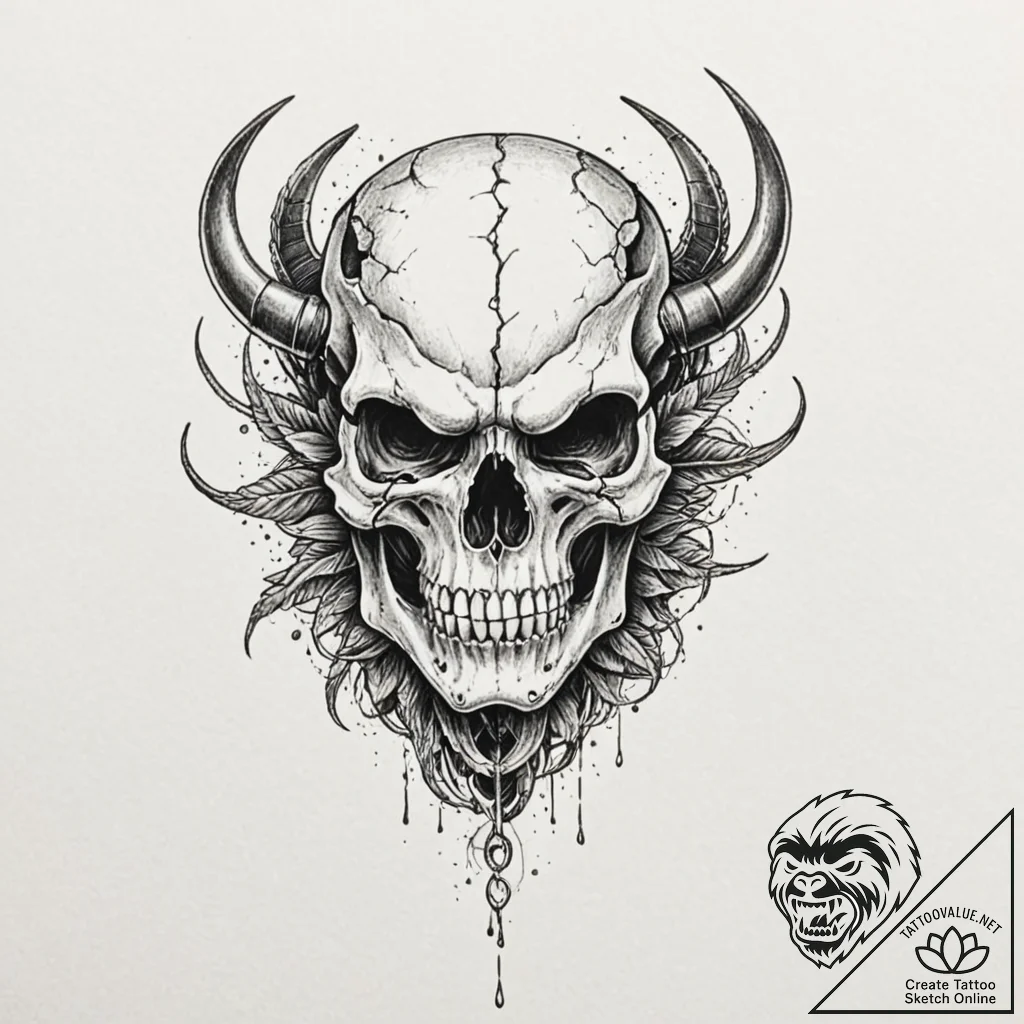 A dotwork tattoo of the predator's skull and... - tattoo sketch (№1751171982_0, 29.06.2025 04:39) — tattoovalue.net