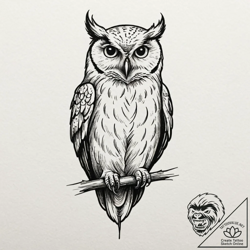 Neo-traditional tattoo design of the owl from... - tattoo sketch (№1751172092_0, 29.06.2025 04:41) — tattoovalue.net