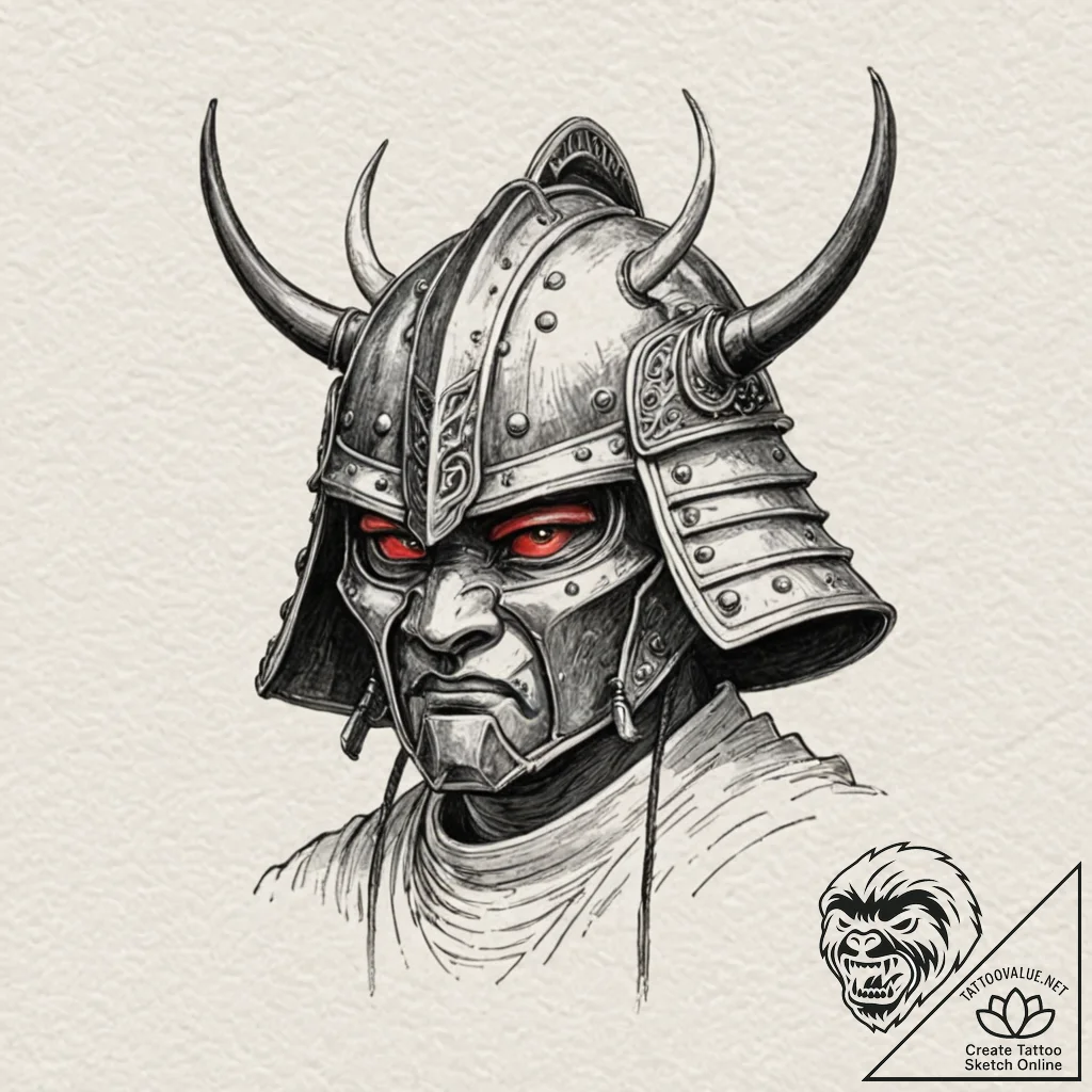 A samurai warrior's helmet (kabuto), ink illu... - tattoo sketch (№1751172201_0, 29.06.2025 04:43) — tattoovalue.net