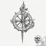 Sextant, ink illustration for tattoo, fine li… – tattoo sketch (№1751172386_0, 29.06.2025 04:46) — tattoovalue.net