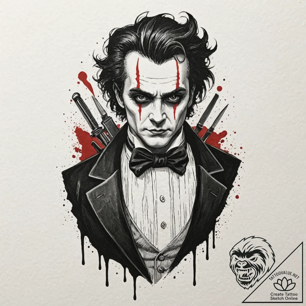 A trash polka portrait of sweeney todd, the d... - tattoo sketch (№1751172488_0, 29.06.2025 04:48) — tattoovalue.net
