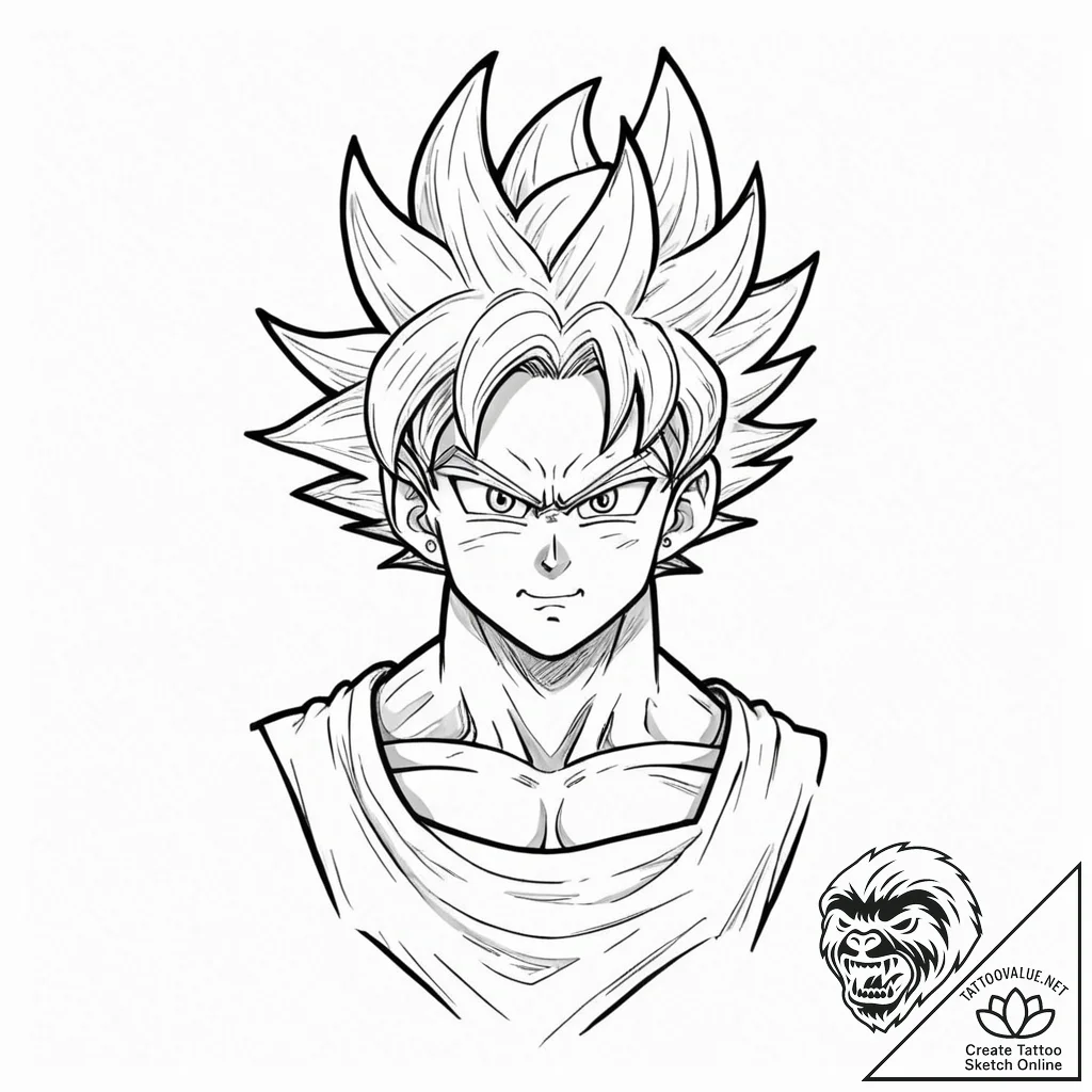A sketch of son goku from dragon ball z, in h... - tattoo sketch (№1751172705_0, 29.06.2025 04:51) — tattoovalue.net